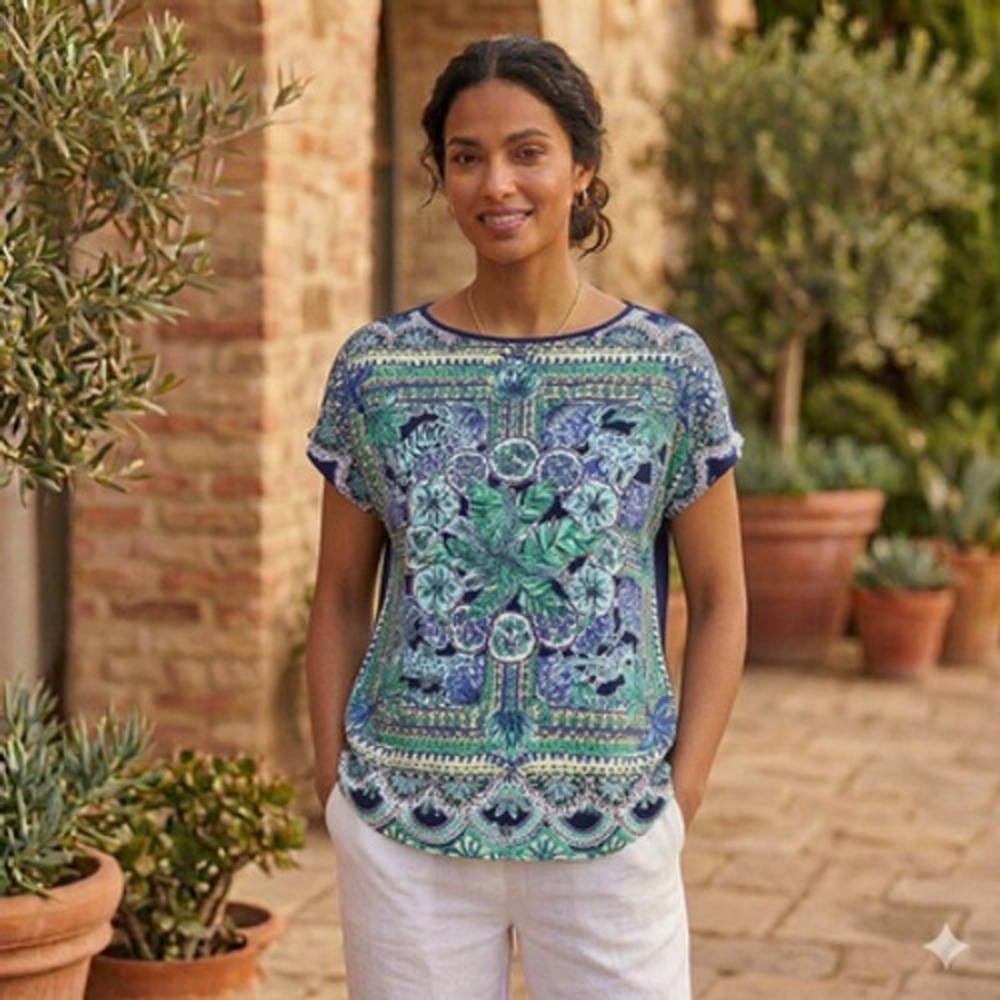 Lilly Pulitzer Tunic Top Womens XS/S‎ Blue Silk Marion Tropical Print Blouse